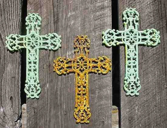 Cast Iron Crosses Set Of 3-Antique And Verde Finish 1 Cast Iron Crosses Set Of 3-Antique And Verde Finish