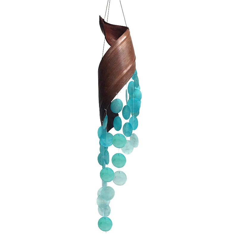 Aqua Capiz Bent Leaf Wind Chime 1 Aqua Capiz Bent Leaf Wind Chime