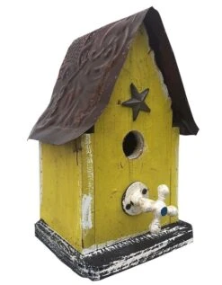 Barn Wood & Tin Rustic Birdhouses -Bird Haven Shop Barn wood ructic Birdhouse Yellow