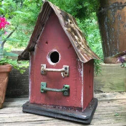 Barn Wood & Tin Rustic Birdhouses -Bird Haven Shop Barnwood birdhouse red