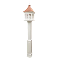 Copper Roof Vinyl/PVC Bird Feeder With Double Window- 29x14 -Bird Haven Shop Copper Roof Birdfeeder on lamp post