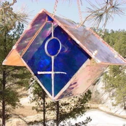 Copper-Stained Glass Birdhouse -Bird Haven Shop Copper Stained Glass Birdhouse Blue