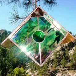 Copper-Stained Glass Birdhouse -Bird Haven Shop Copper Stained Glass Birdhouse Green