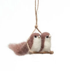 Hand-Felted Love Birds Ornament