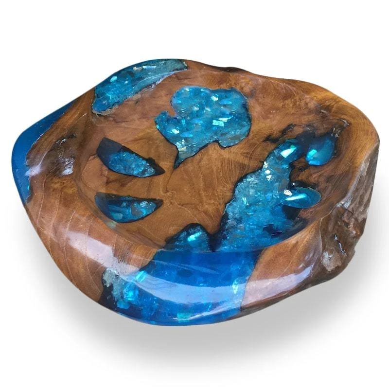 Large Teak Wood Bowl With Glass Inlay 1 Large Teak Wood Bowl With Glass Inlay