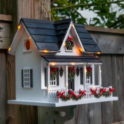 Lighted Holiday Birdhouse -Bird Haven Shop Lighted Holiday Birdhouse with bracket 2