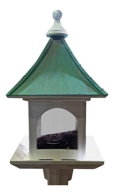 Copper Roof Bird Feeder Large Capacity With Post Mount 2 Copper Roof Bird Feeder Large Capacity With Post Mount - Image 2