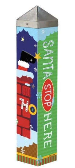 Holiday Garden Art Poles 20-inch -Bird Haven Shop Santa Stops Here Art Pole