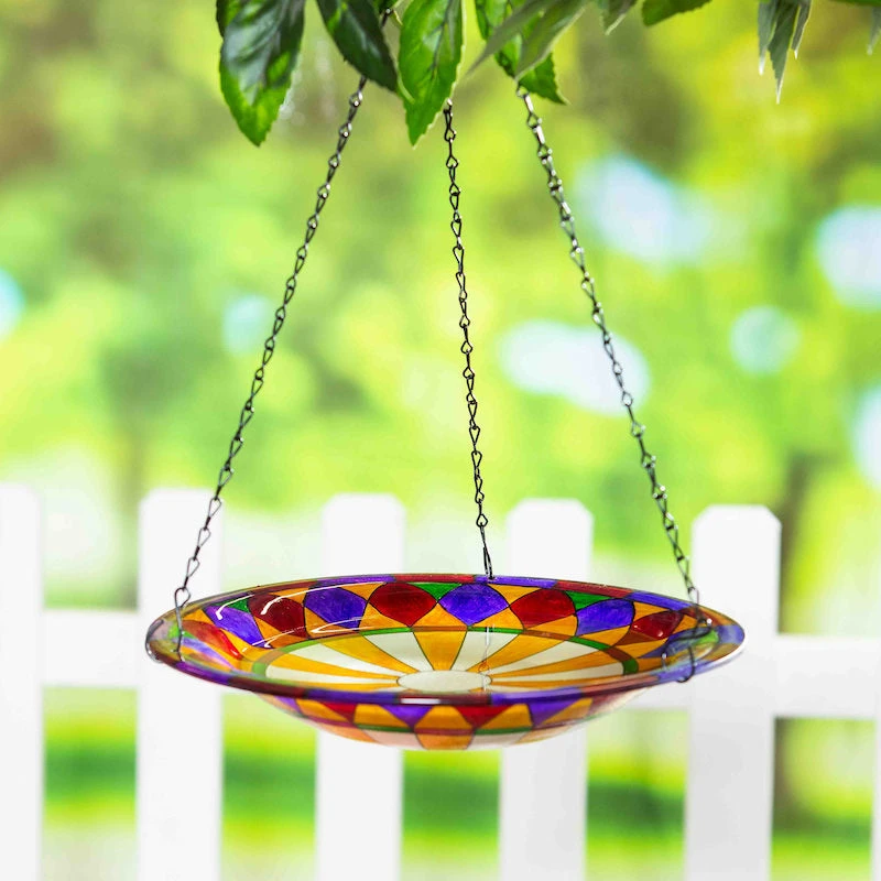 Tiffany Glass Hanging Bird Bath 2 Tiffany Glass Hanging Bird Bath - Image 2