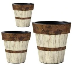 Wood Plank Vinyl Planters-Set/3