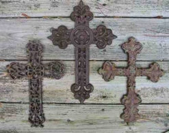 Cast Iron Crosses-Set Of 3 Dark With Verde Accents