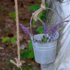 Pulley Bucket Planters -Bird Haven Shop metal bucket planter detail