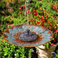 Brass Leaves Solar Bubbler Bird Bath 8 Brass Leaves Solar Bubbler Bird Bath -Bird Haven Shop one piece solar birdbath leaves c