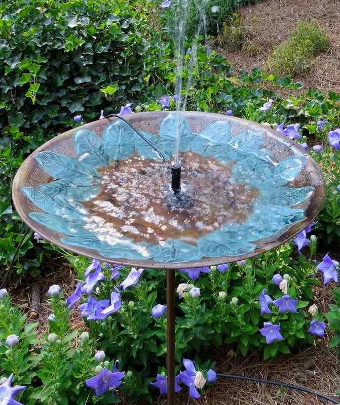 Brass Leaves Solar Bubbler Bird Bath 1 Brass Leaves Solar Bubbler Bird Bath